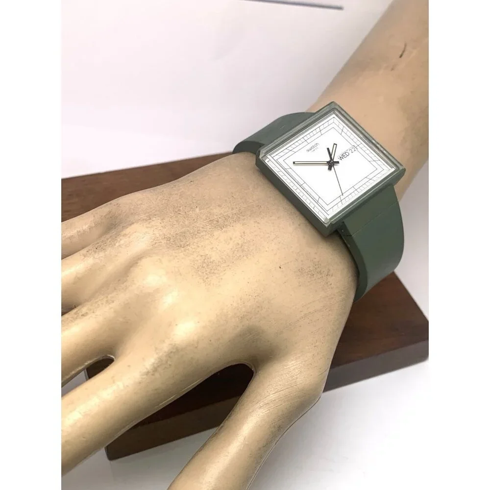 Swatch Women's Watch SO34G700 What If Swiss Quartz White Dial Green Rubber 33mm